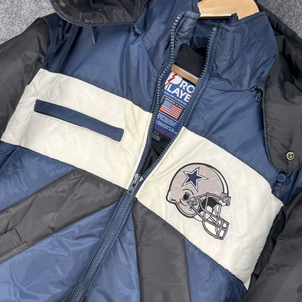 Vintage Pro Player NFL Dallas Cowboys Full Zip Hooded Puffer Jacket Small